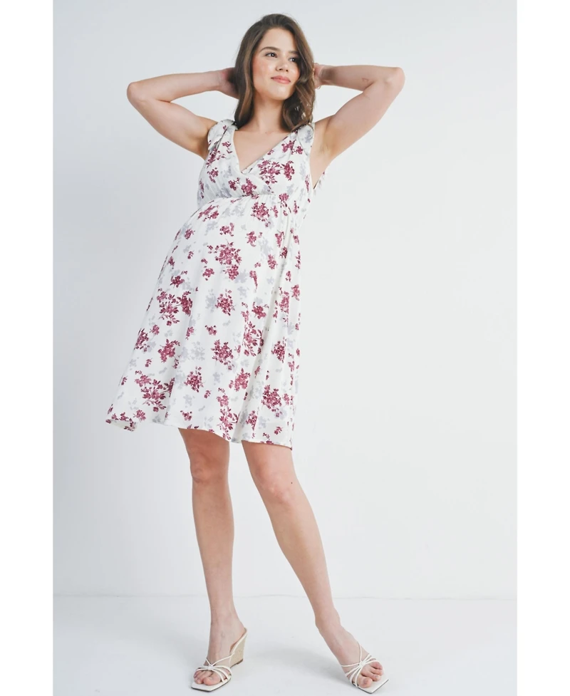 Hello Miz Maternity Nursing Floral Empire Waist Sleeveless Dress with Pockets