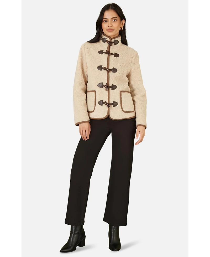 Yumi Women's Faux Leather Button Detail Jacket