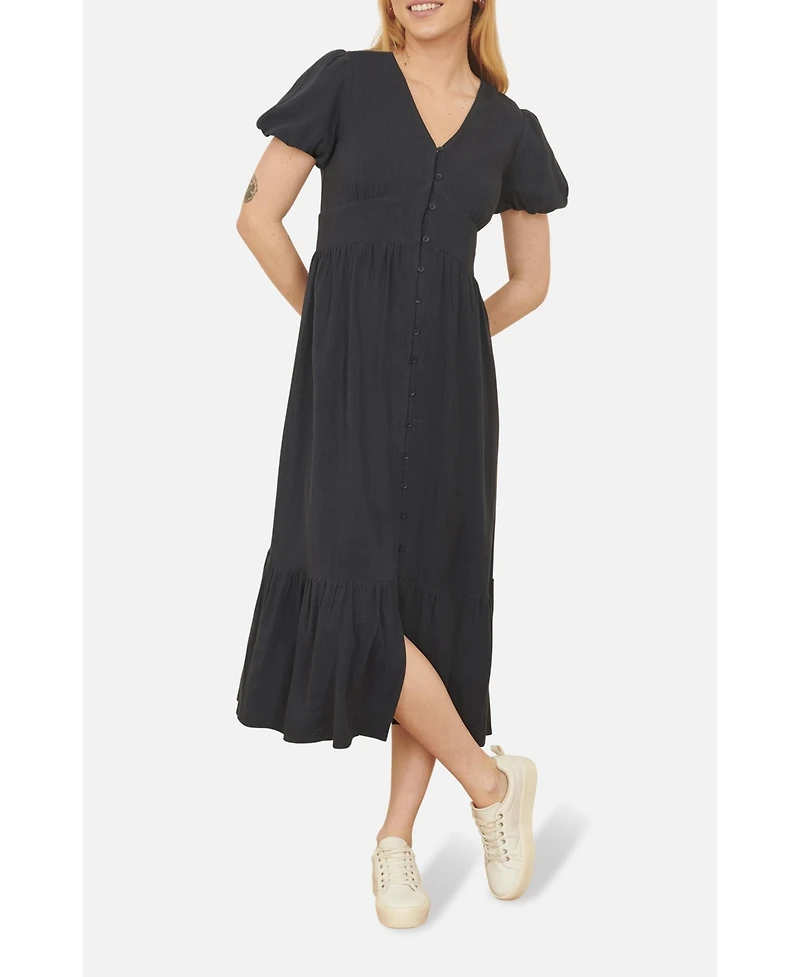 Yumi Women's Viscose Button Through Midi Dress