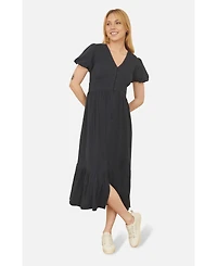 Yumi Women's Viscose Button Through Midi Dress