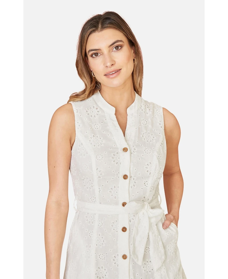 Yumi Women's Broderie Anglaise Cotton Shirt Dress