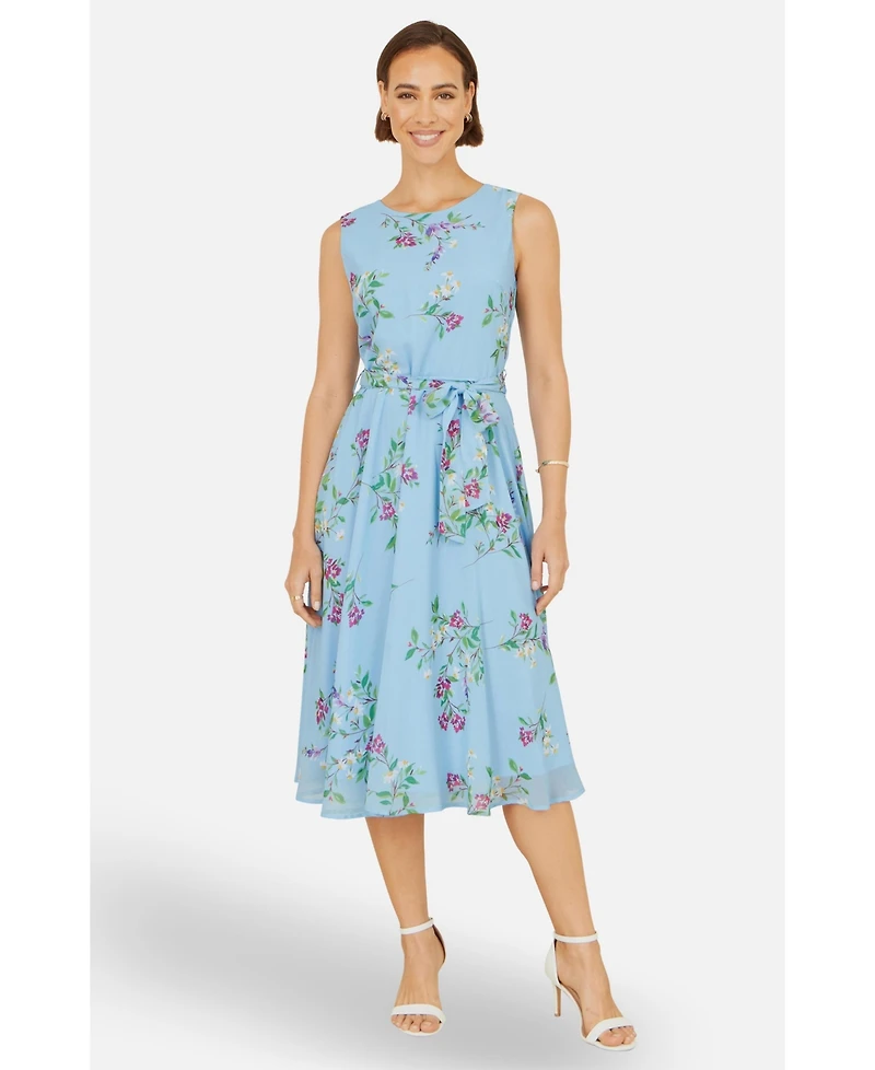 Yumi Women's Floral Print Midi Skater Dress