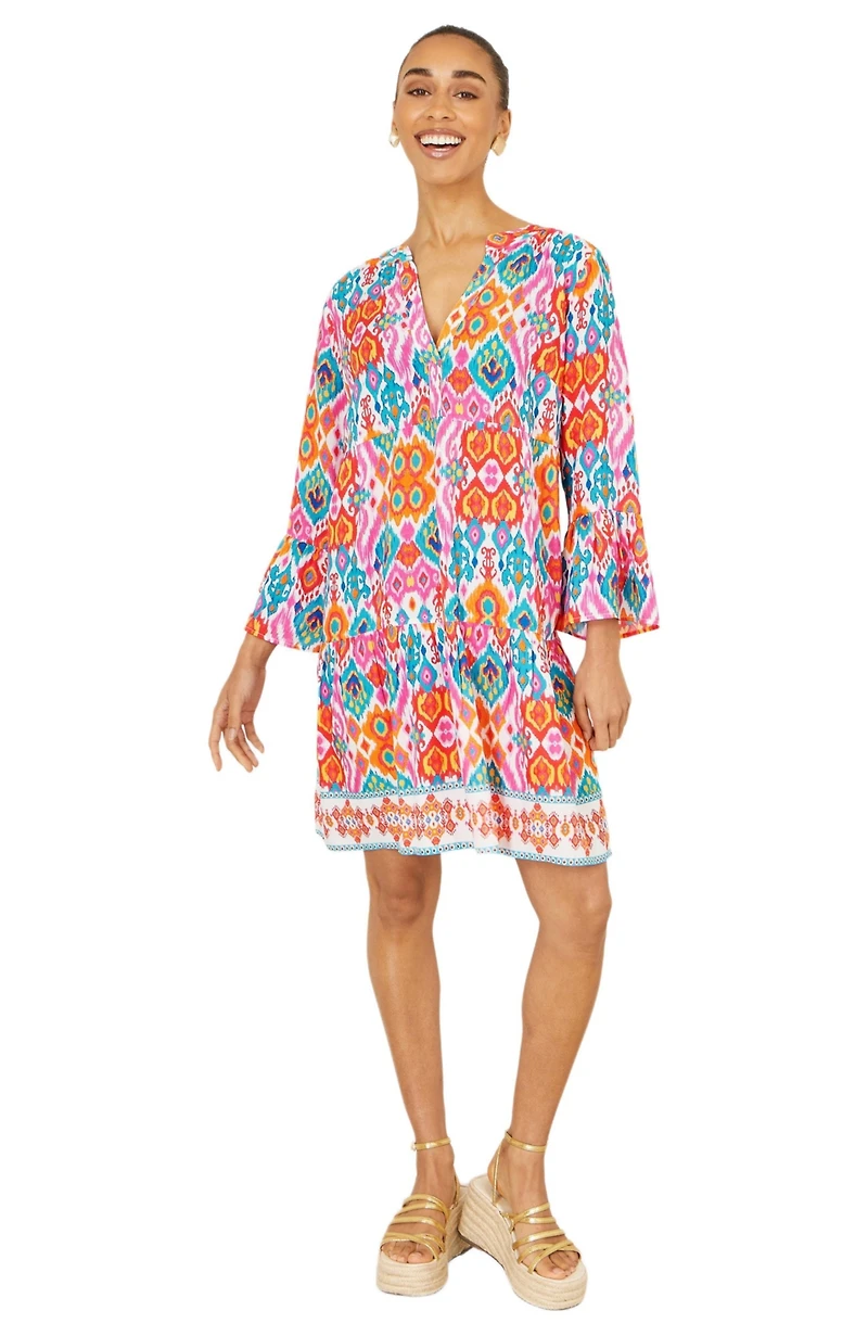 Yumi Women's Ikat Print Viscose Beach Tunic Dress
