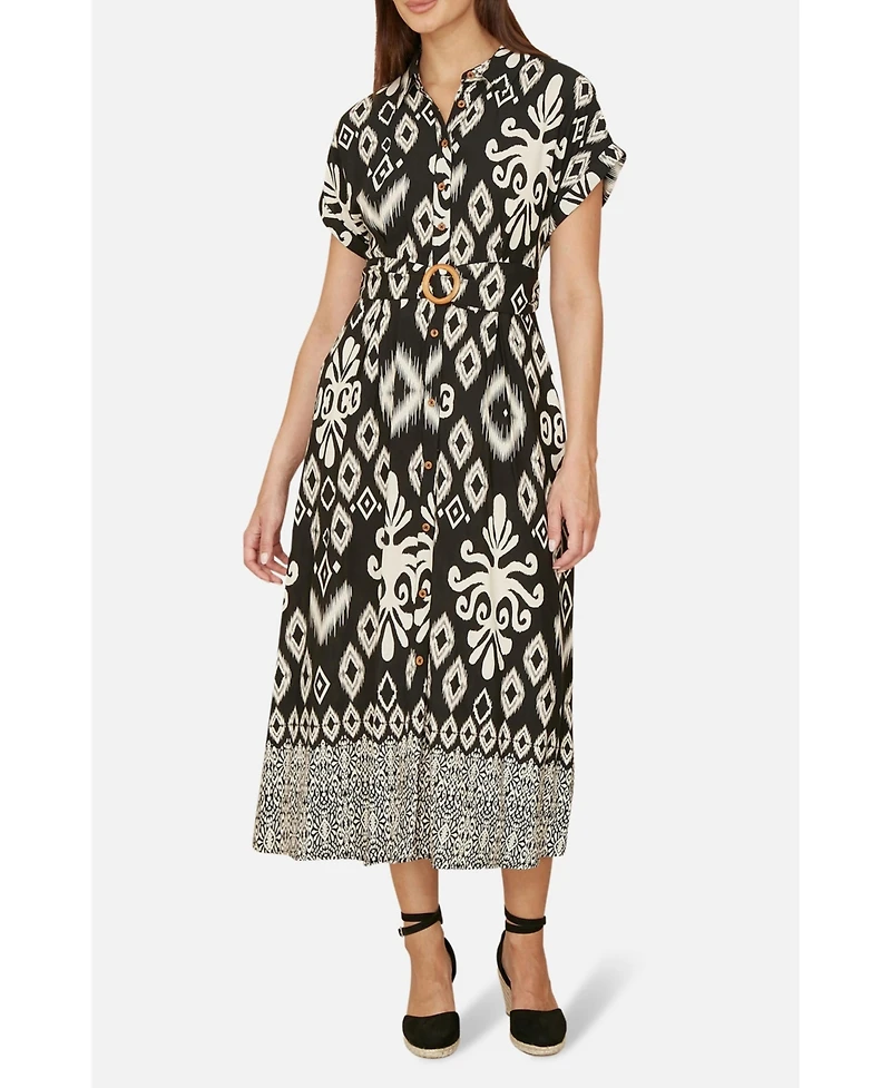 Yumi Women's Geo Print Relaxed Midi Shirt Dress