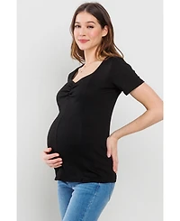 Hello Miz Maternity Ribbed Short Sleeve Sweetheart Neck Top