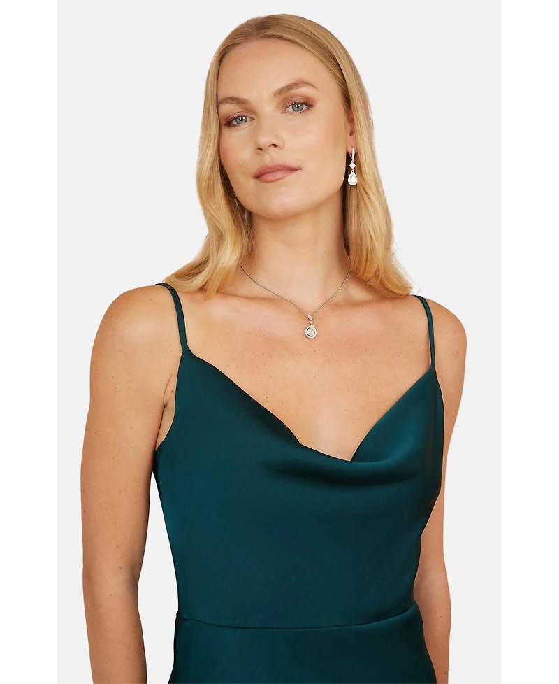 Yumi Women's Satin Cowl Neck Midi Dress