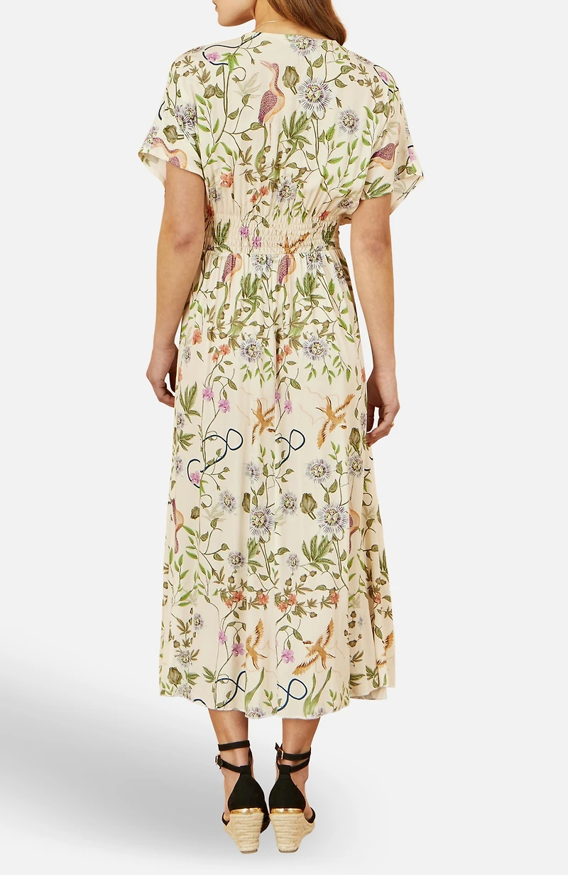 Yumi Women's Floral Print Ruched Waist Midi Dress