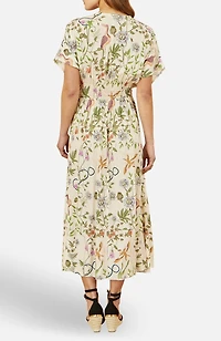 Yumi Women's Floral Print Ruched Waist Midi Dress