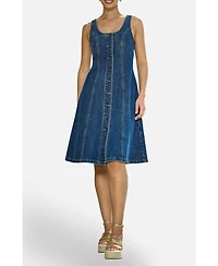 Yumi Women's Stretch Denim Panel Fitted Dress