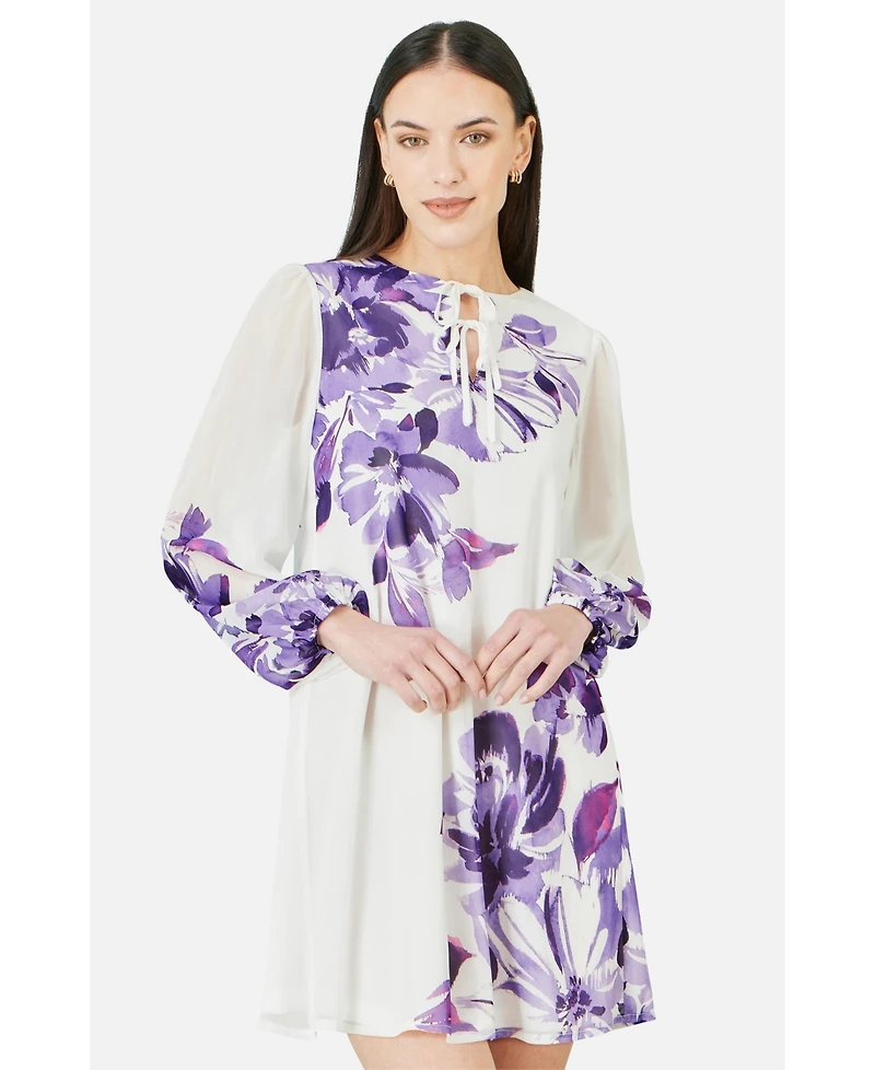 Yumi Women's Keyhole Neck Floral Tunic Dress