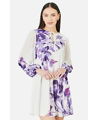 Yumi Women's Keyhole Neck Floral Tunic Dress