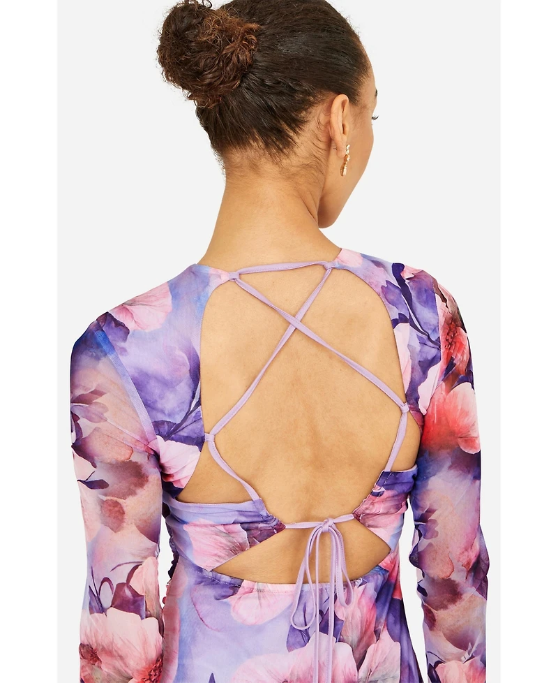 Yumi Women's Tie Back Mesh Midi Dress