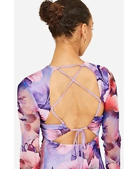 Yumi Women's Tie Back Mesh Midi Dress