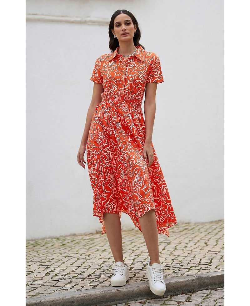 Yumi Women's Printed Midi Ruched Shirt Dress