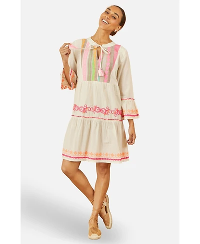 Yumi Women's Embroidered Cotton Tunic Dress