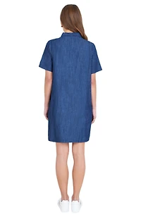 Yumi Women's Chambray Tunic With Bow Tie