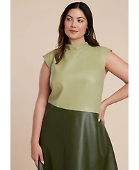 Eloquii Women's Colorblocked Draped Faux Leather Dress