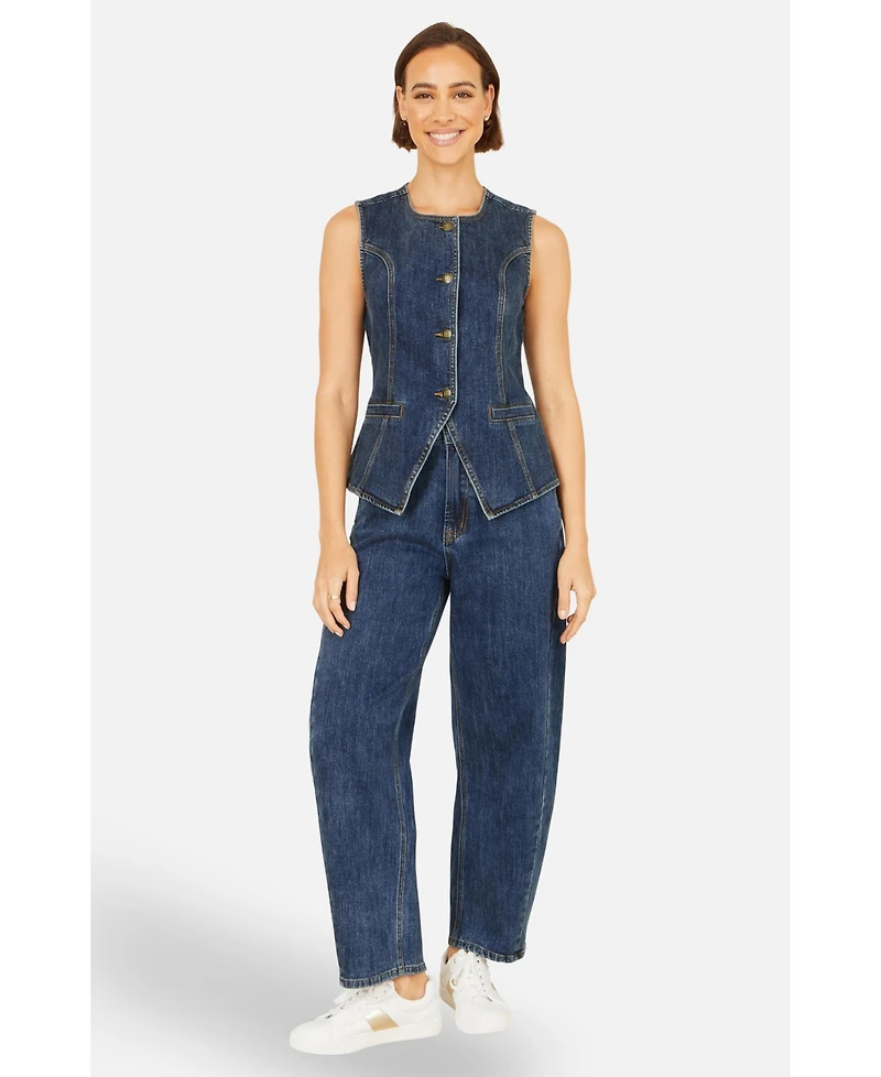 Yumi Women's Stretch Long Denim Waistcoat