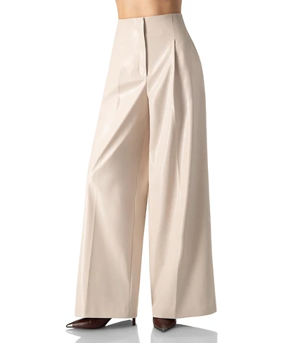 Ivonne Women's Wide Leg Faux Leather Pants with Pockets
