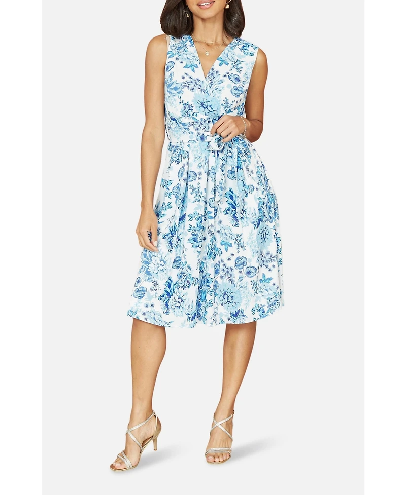 Yumi Women's Floral Wrap Over Skater Dress
