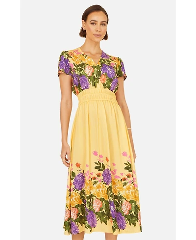 Yumi Women's Floral Mirror Print Viscose Midi Dress