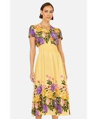 Yumi Women's Floral Mirror Print Viscose Midi Dress