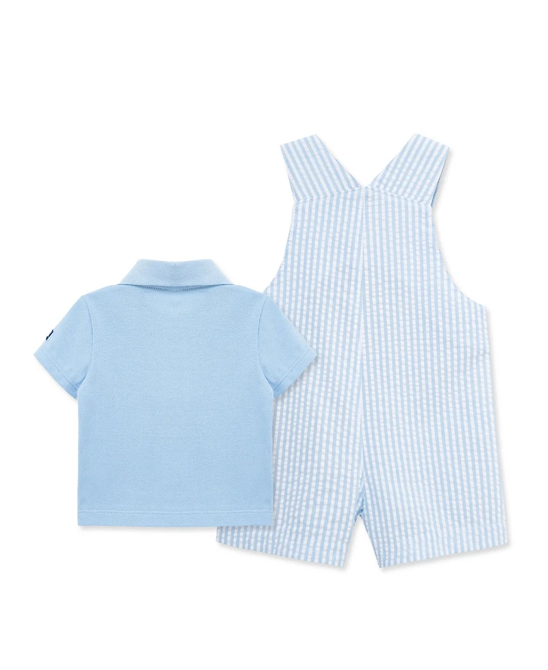 Little Me Baby Boys' Sailboat Printed Shortall and Polo Shirt, 2-Piece Set