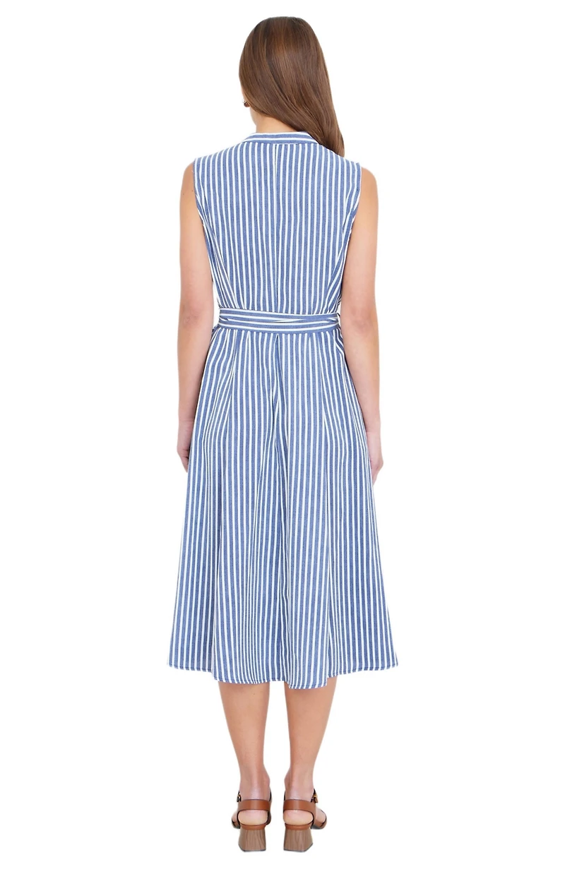 Yumi Women's Stripe Midi Sleeveless Shirt Dress