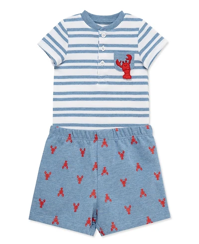 Little Me Baby Boys' Striped Short-Sleeve Bodysuit and Shorts, 2-Piece Set