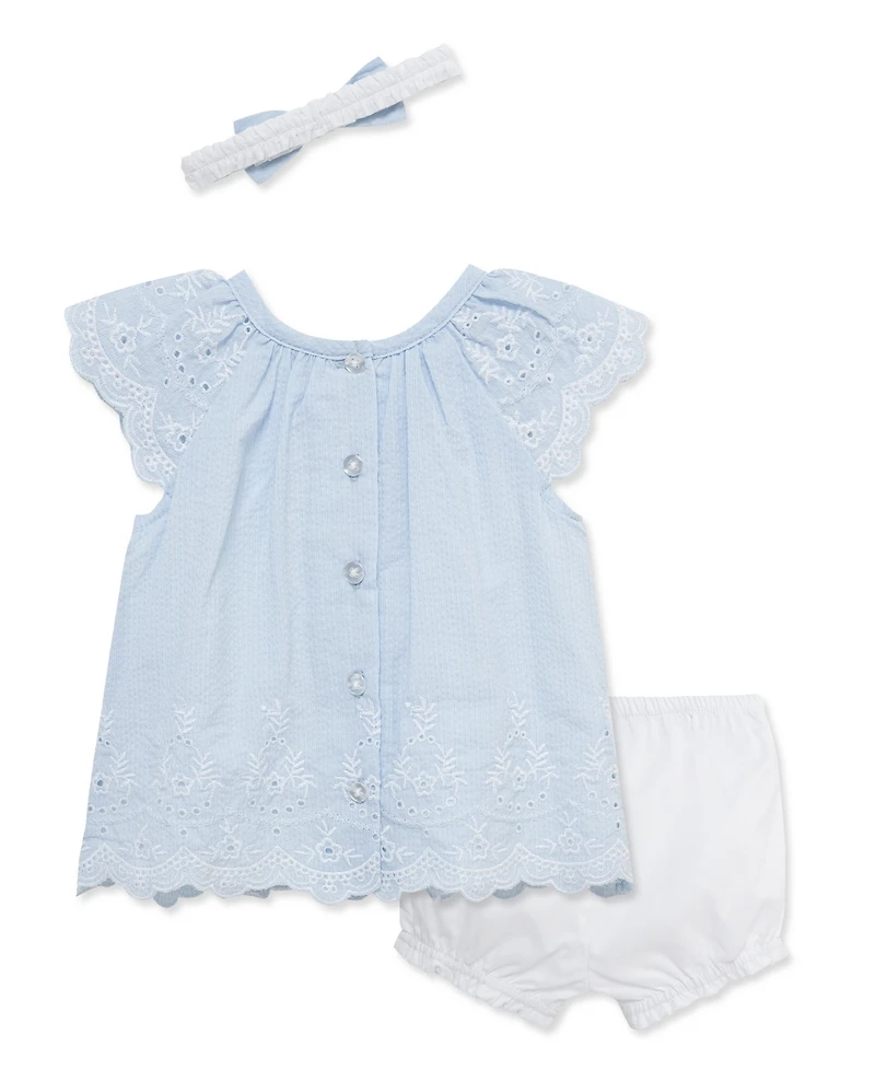 Little Me Baby Girls' Eyelet Embroidery Top, Shorts and Headband, 3-Piece Set