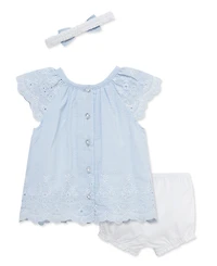 Little Me Baby Girls' Eyelet Embroidery Top, Shorts and Headband, 3-Piece Set