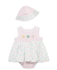 Little Me Baby Girls' Daisy Fun Printed Popover and Hat, 2-Piece Set
