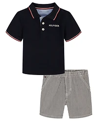 Tommy Hilfiger Baby Boys' Striped Trim Pique Polo Shirt & Corded Shorts, 2-Piece Set