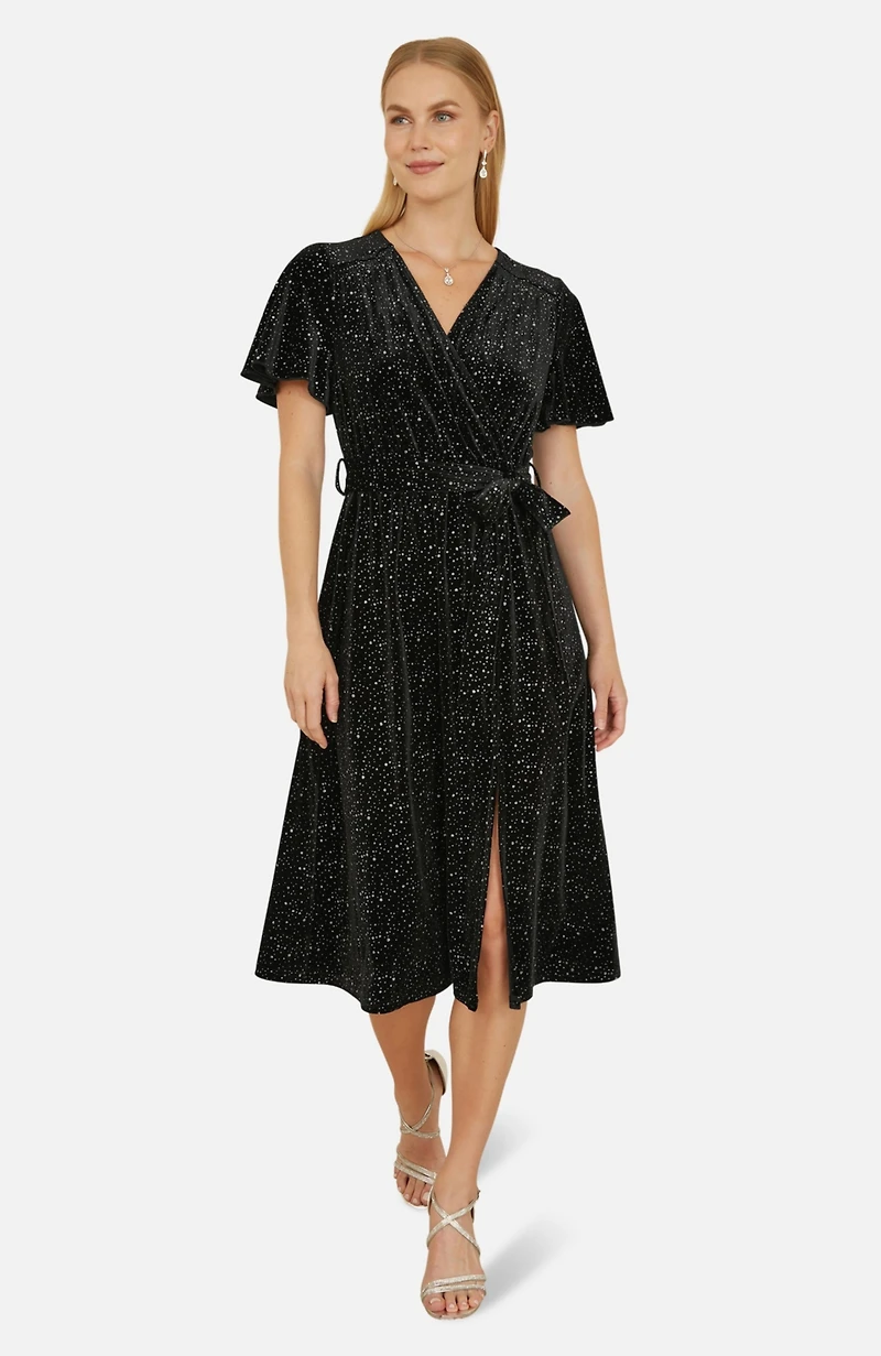 Yumi Women's Velvet Sparkle Wrap Midi Dress