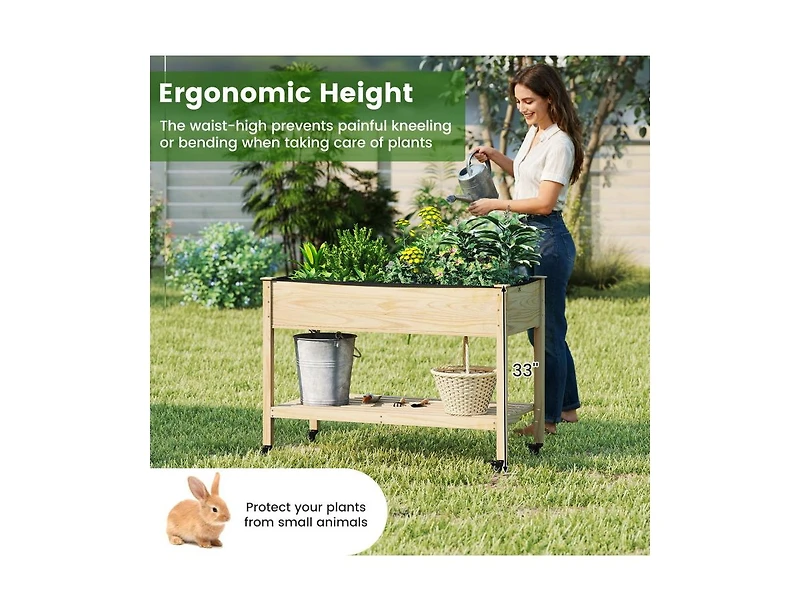 Slickblue Portable Wooden Raised Garden Bed with Legs and Wheels