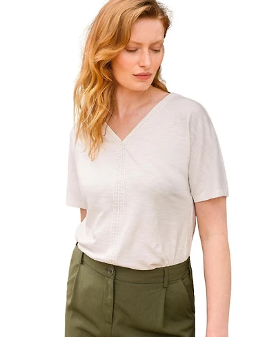 Celtic & Co. Women's Slub Jersey V-Neck Trim Top