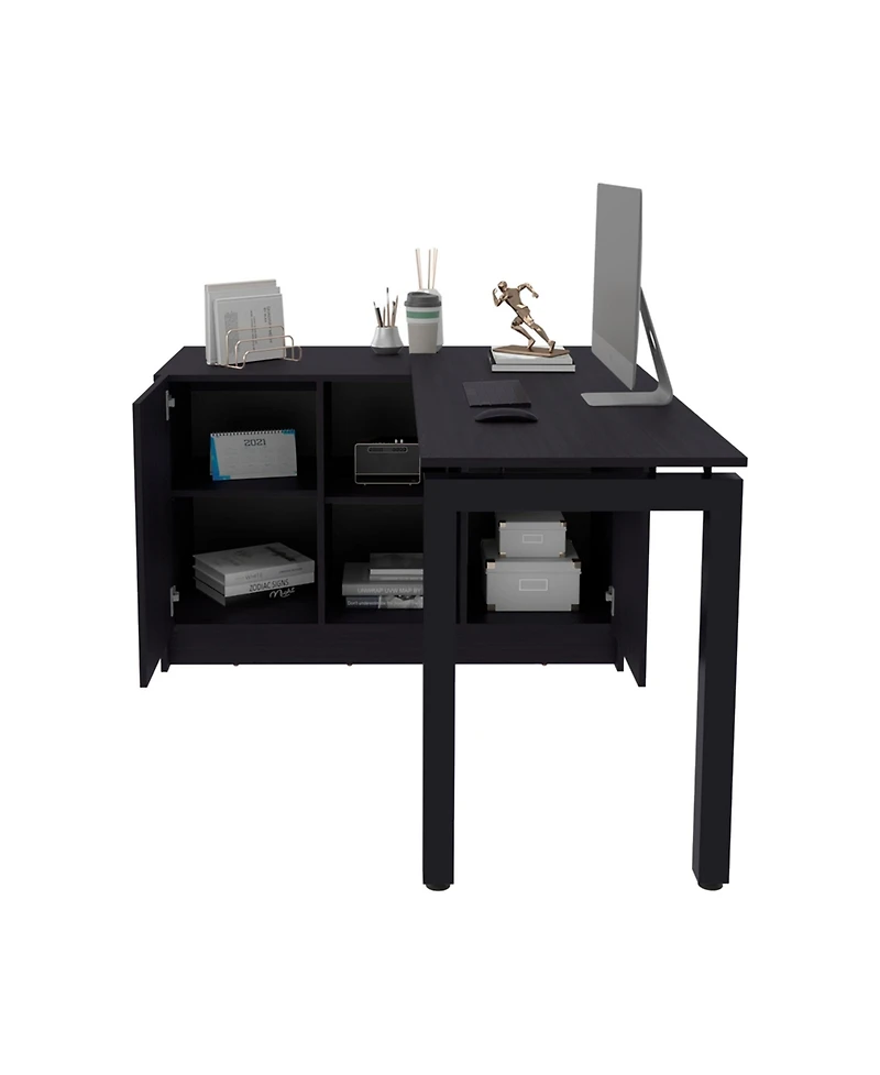 Fm Furniture Elfrida Desk, Two Open Storage Shelves, Wenge