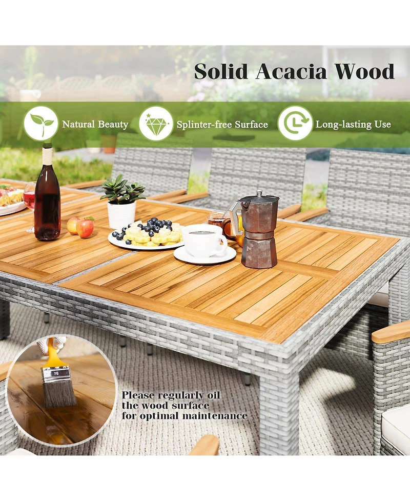 Gymax 9 Pieces Patio Pe Wicker Dining Set Outdoor Acacia Wood Table & Chairs