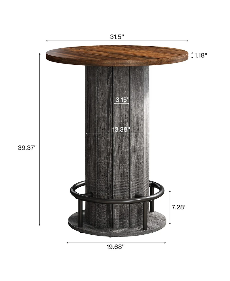 Tribesigns Round Bar Table, 39.4" H Wood Bistro Pub Table with Metal Ring Footrest (Only Table)