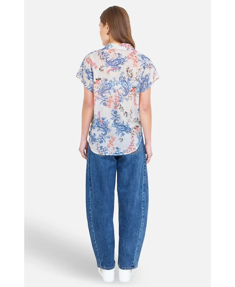 Yumi Women's Cotton Paisley Print Tie Knot Shirt