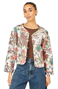 Yumi Women's Print Reversible Cotton Quilted Jacket
