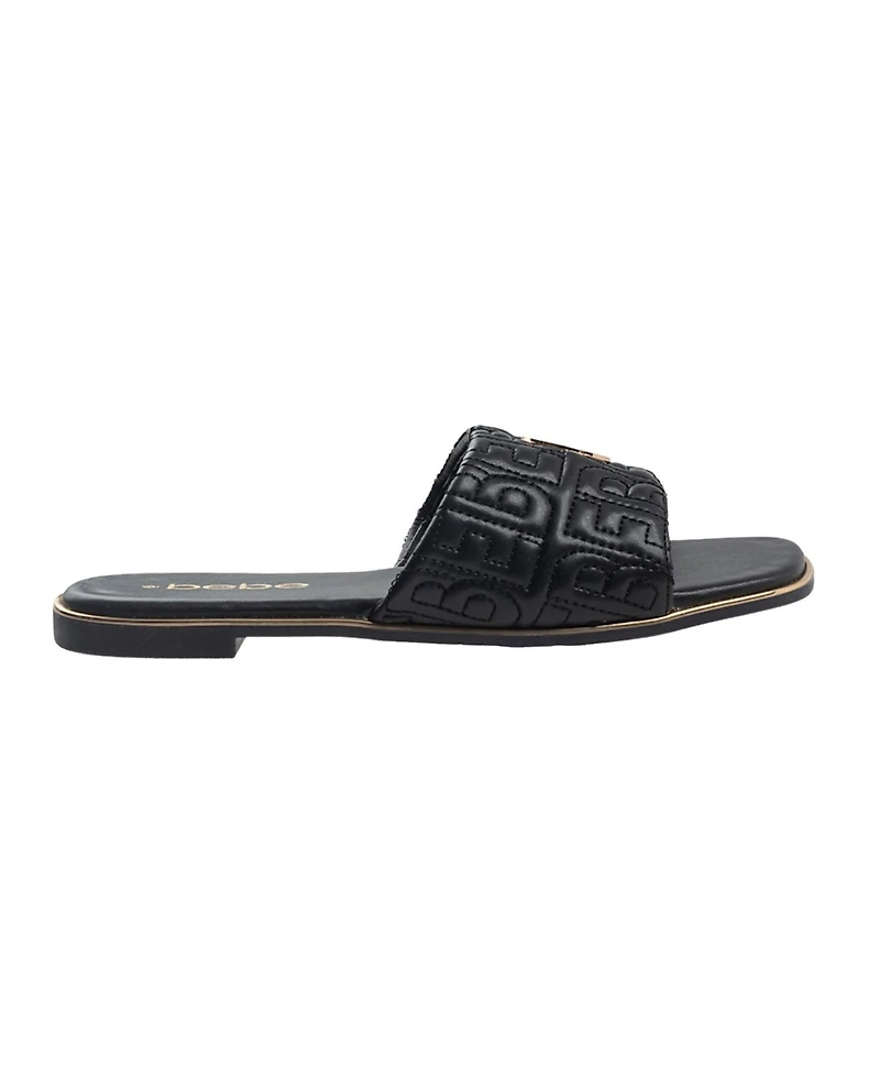 bebe Women's Fashion Sandal with Quilted Repeat Logo and Medallion