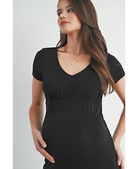 Hello Miz Maternity V-Neck Empire Waist Short Sleeve Midi Dress with Ruffle Hem