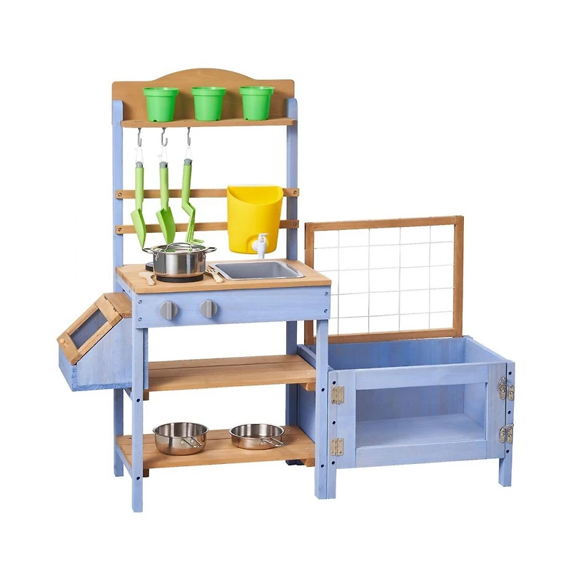 Slickblue Outdoor Wooden Mud Kitchen for Kids with Planting Box & Sink