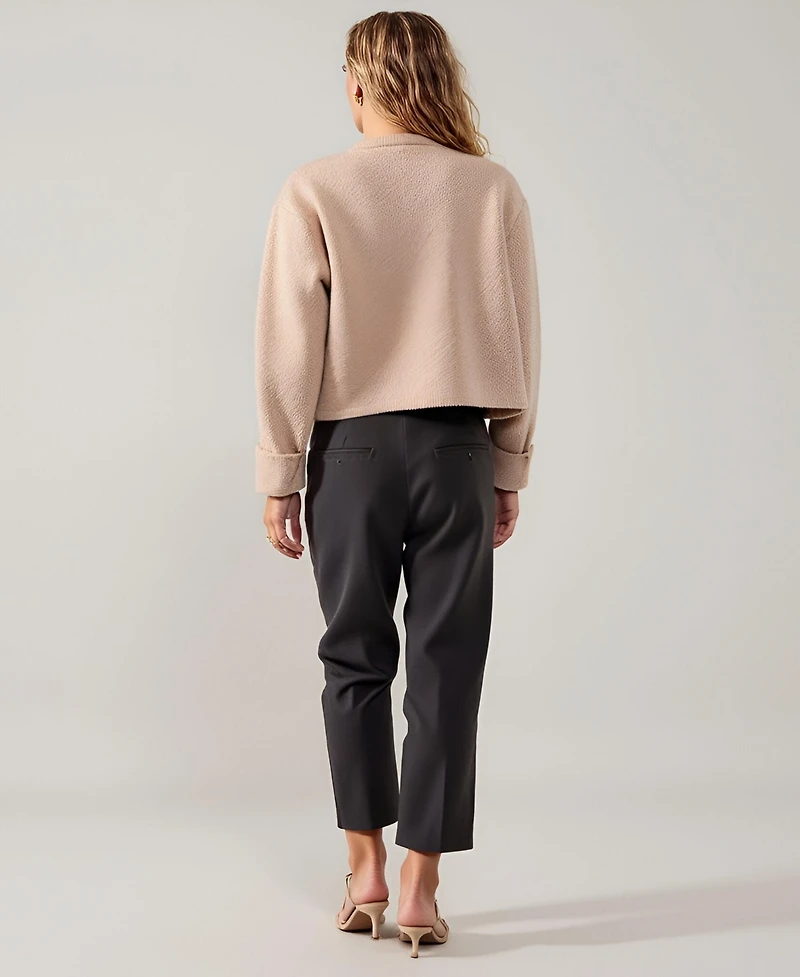 Modenaire Women's Crewneck Textured Knit Button-Front Cardigan