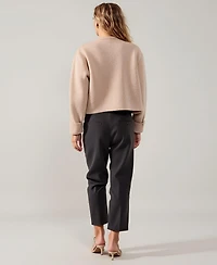 Modenaire Women's Crewneck Textured Knit Button-Front Cardigan