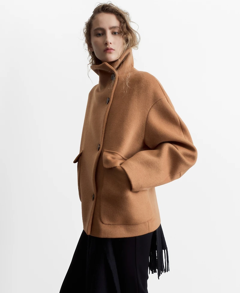 Mango Women's Wool-Blend Funnel-Neck Coat