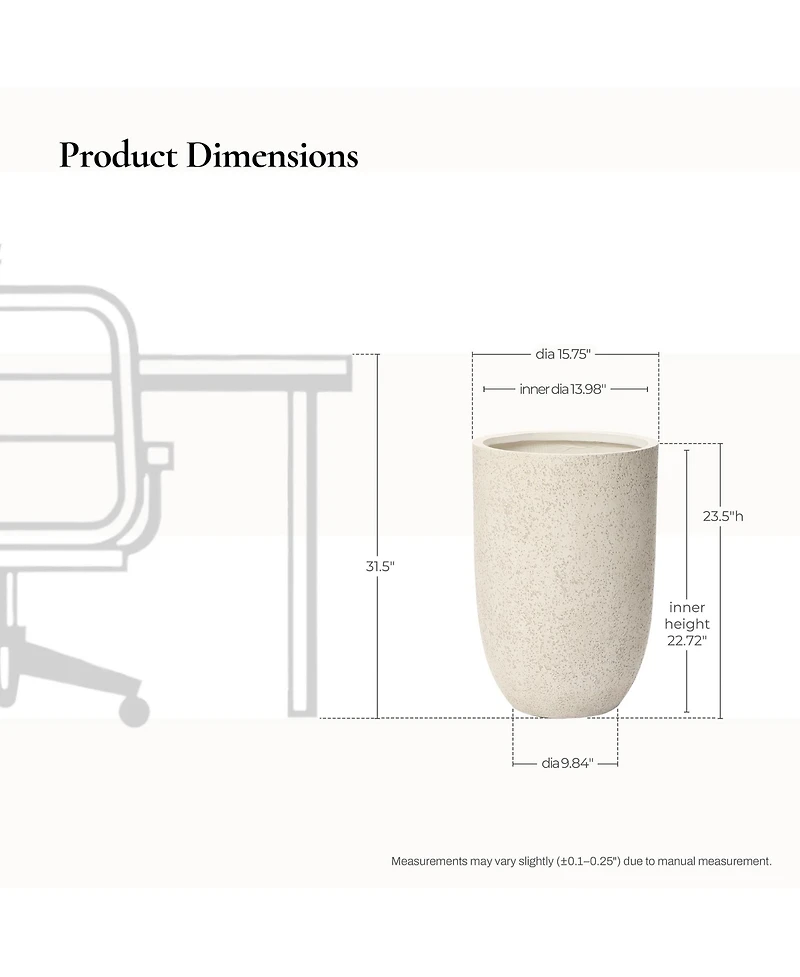 LuxenHome 23.5" Tall Round Tapered Planter, Travertine Stone Finish, Indoor/Outdoor Garden Pot