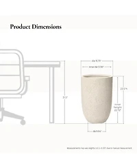 LuxenHome 23.5" Tall Round Tapered Planter, Travertine Stone Finish, Indoor/Outdoor Garden Pot