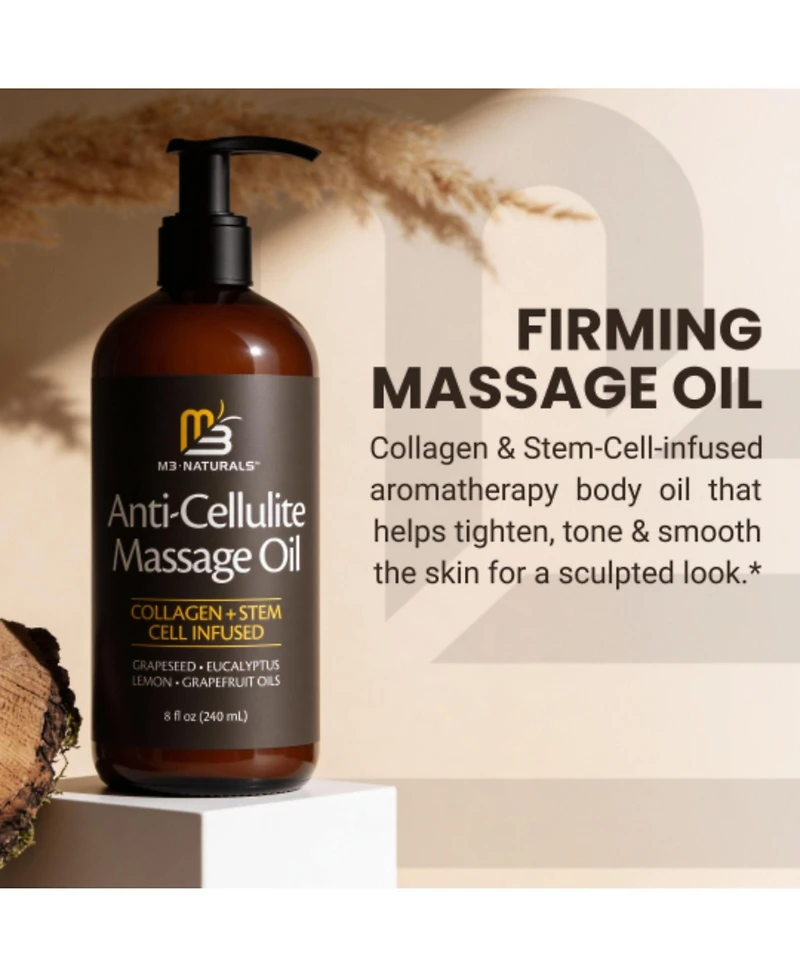 M3 Naturals Anti-Cellulite Massage Roller & Firming Body Massage Oil Bundle With Collagen & Stem Cell Cellulite roller for thighs & glutes Bundle